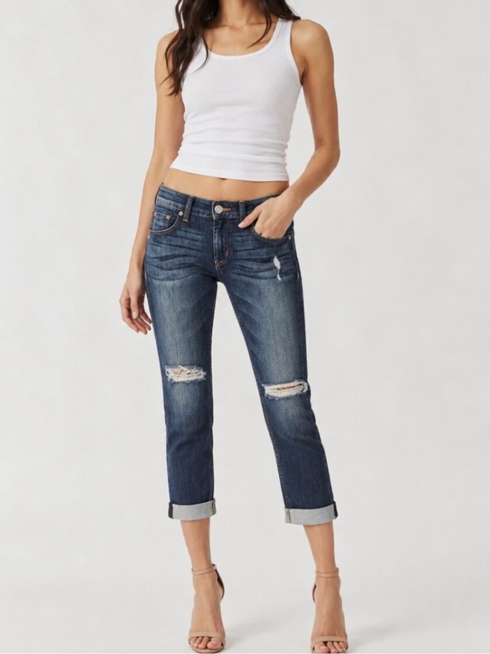 Hudson Women’s size 24 Bacara Straight Crop Boch Distressed Wash Jeans